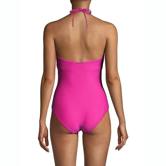 New! CALVIN KLEIN Halter Pink One-Piece Swimsuit Stretchy UV Protection Size 6 - Picture 3 of 6